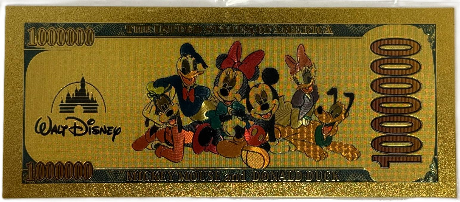 Mickey Mouse “One Million Dollars” Gold Foil Note – 24K Gold Plated Collectible Novelty Bill