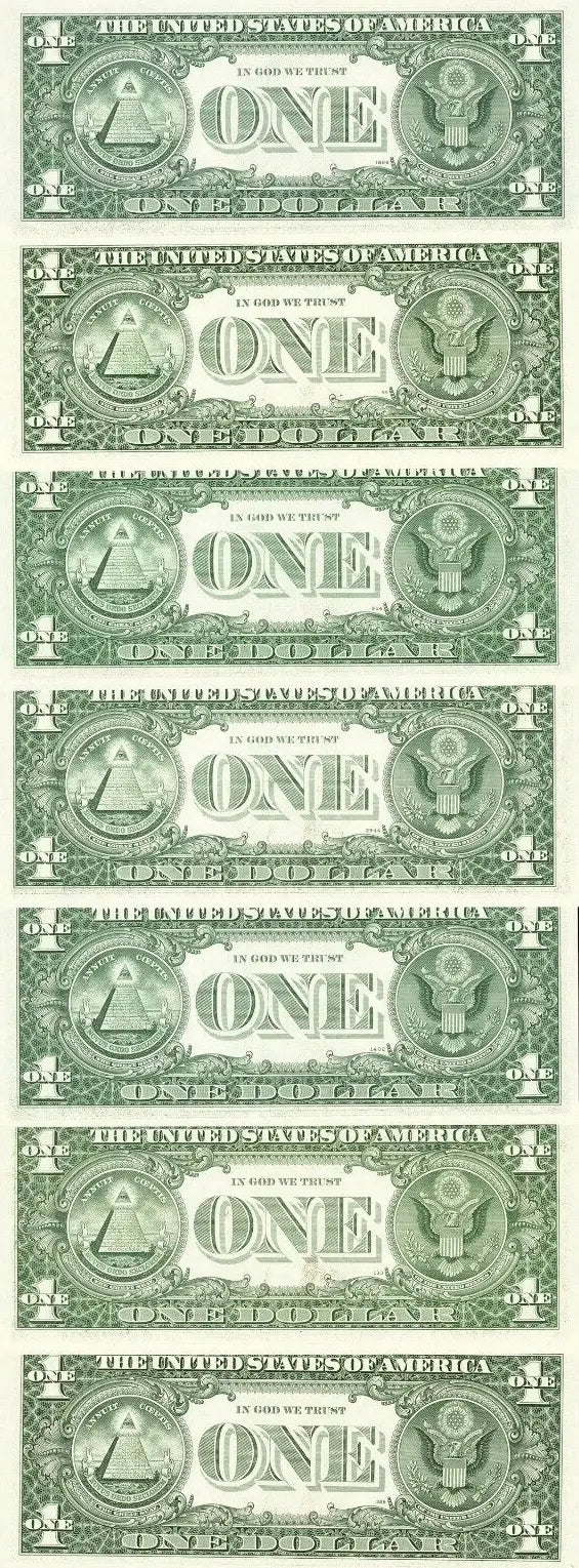 "Radar Strike: 7 Matching $1 Federal Reserve Bank Notes 34400443" - Various Years Heritage Pastime