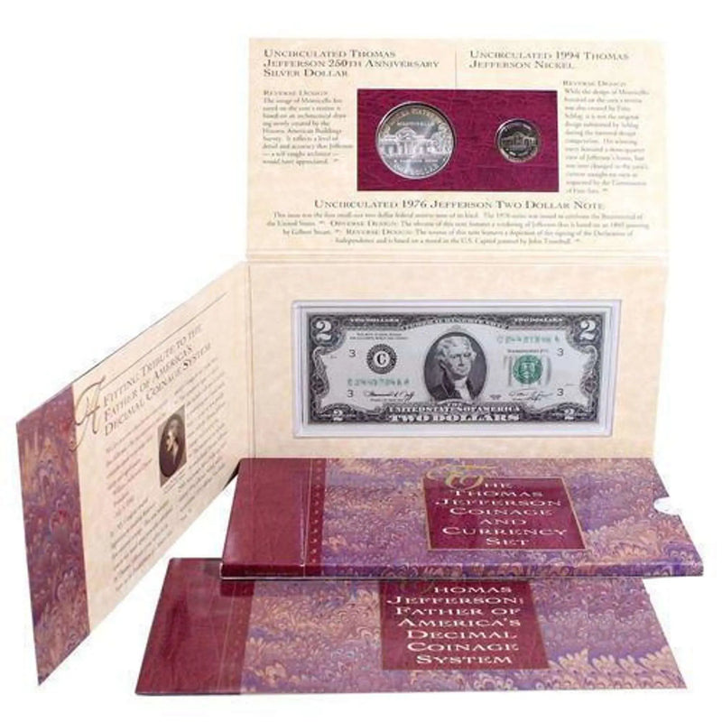 "Rare 1993 Jefferson Set: 3 Coins & Currency in Original Box w/COA" Heritage Pastime