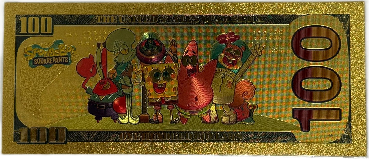 Sandy Cheeks SpongeBob $100 Novelty Gold Foil Note – 24K Gold Plated Collectible Bill