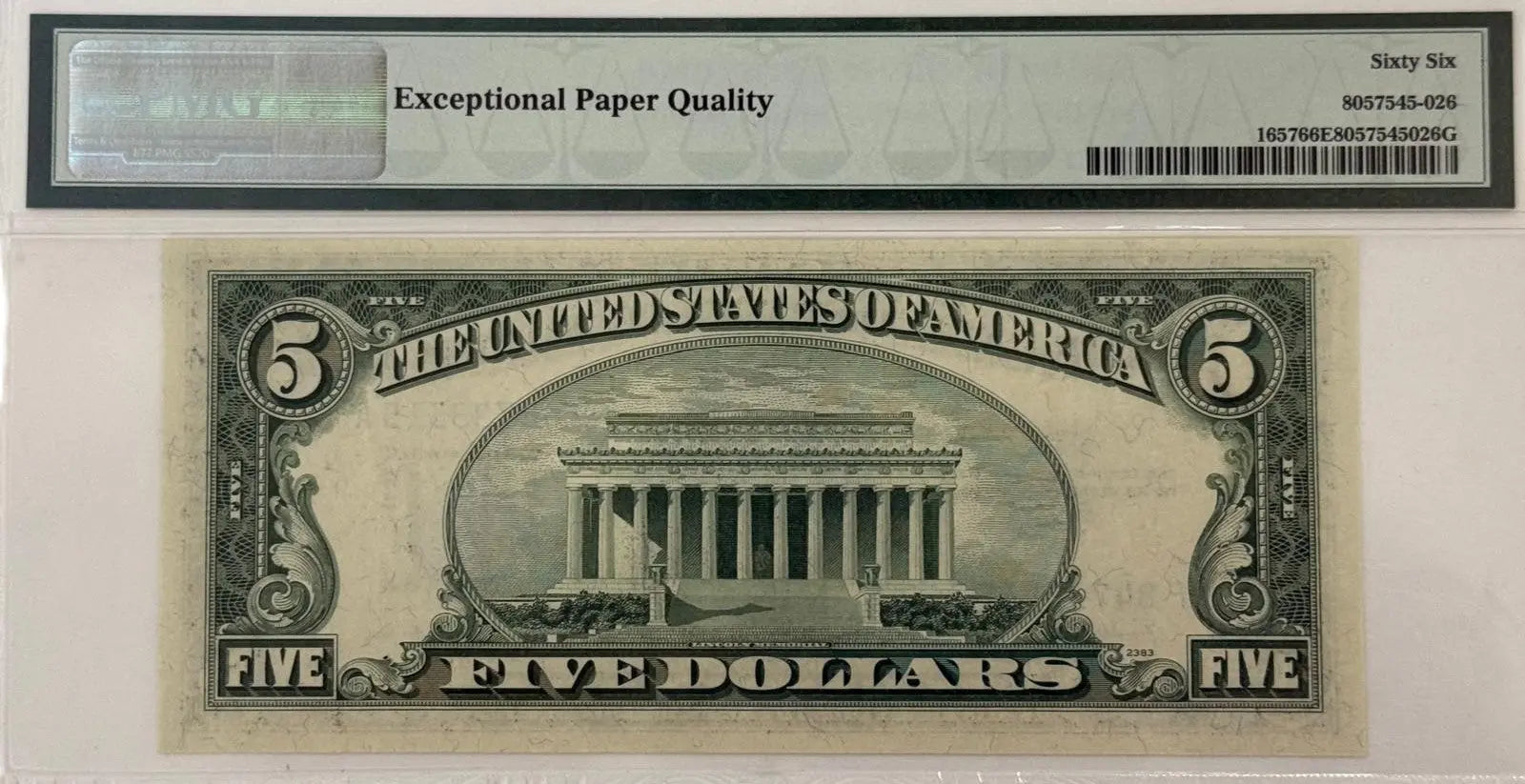 Series 1953B $5 Silver Certificate – PMG 66 Gem Uncirculated Heritage Pastime