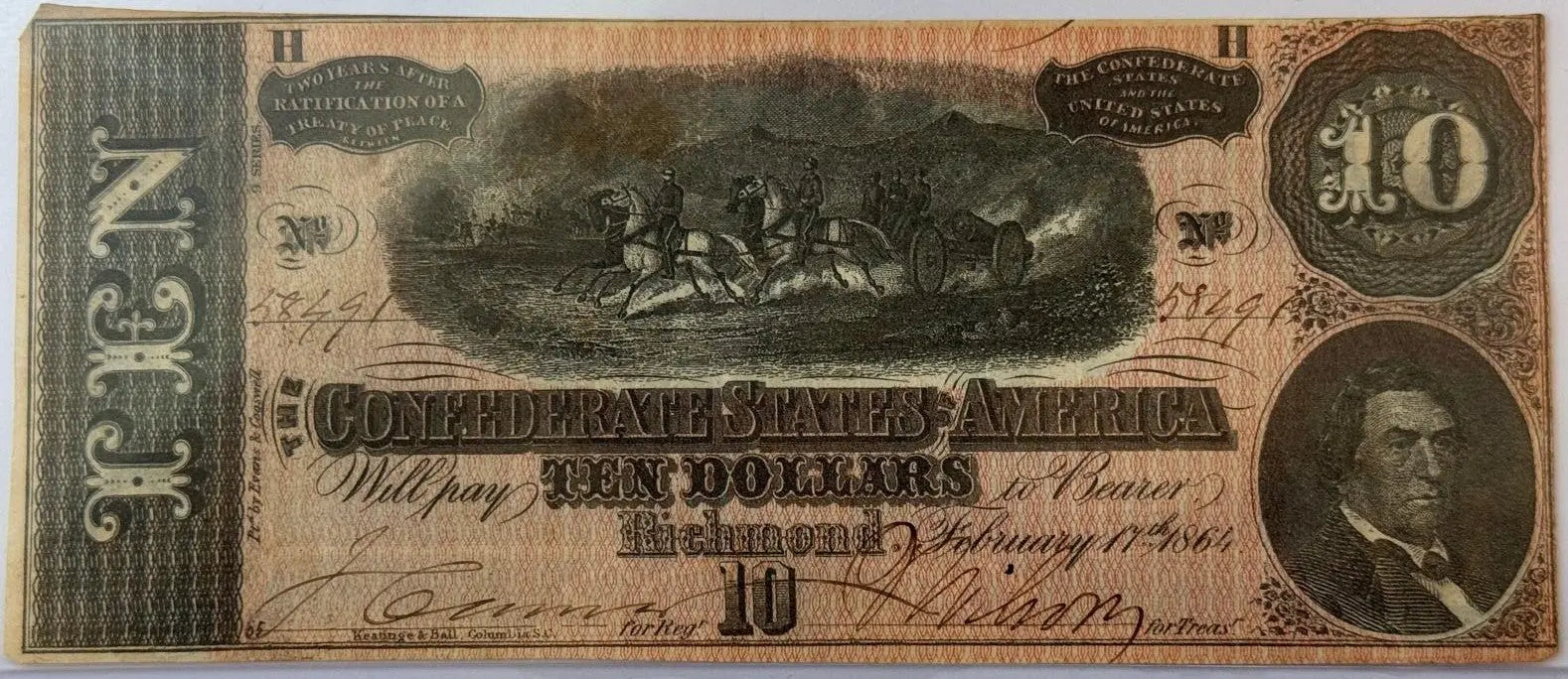 Set Of 4 1864 Confederate States of America $10 Notes – Consecutive Serial Numbers | Civil War Currency Heritage Pastime