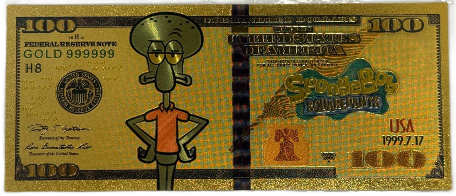 Squidward Tentacles SpongeBob $100 Gold Foil Note – 24K Gold Plated Collectible Novelty Bill