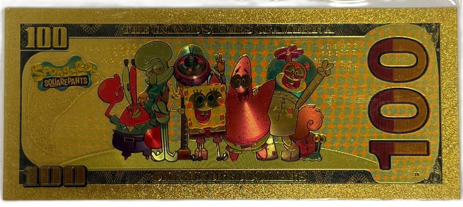 Squidward Tentacles SpongeBob $100 Gold Foil Note – 24K Gold Plated Collectible Novelty Bill