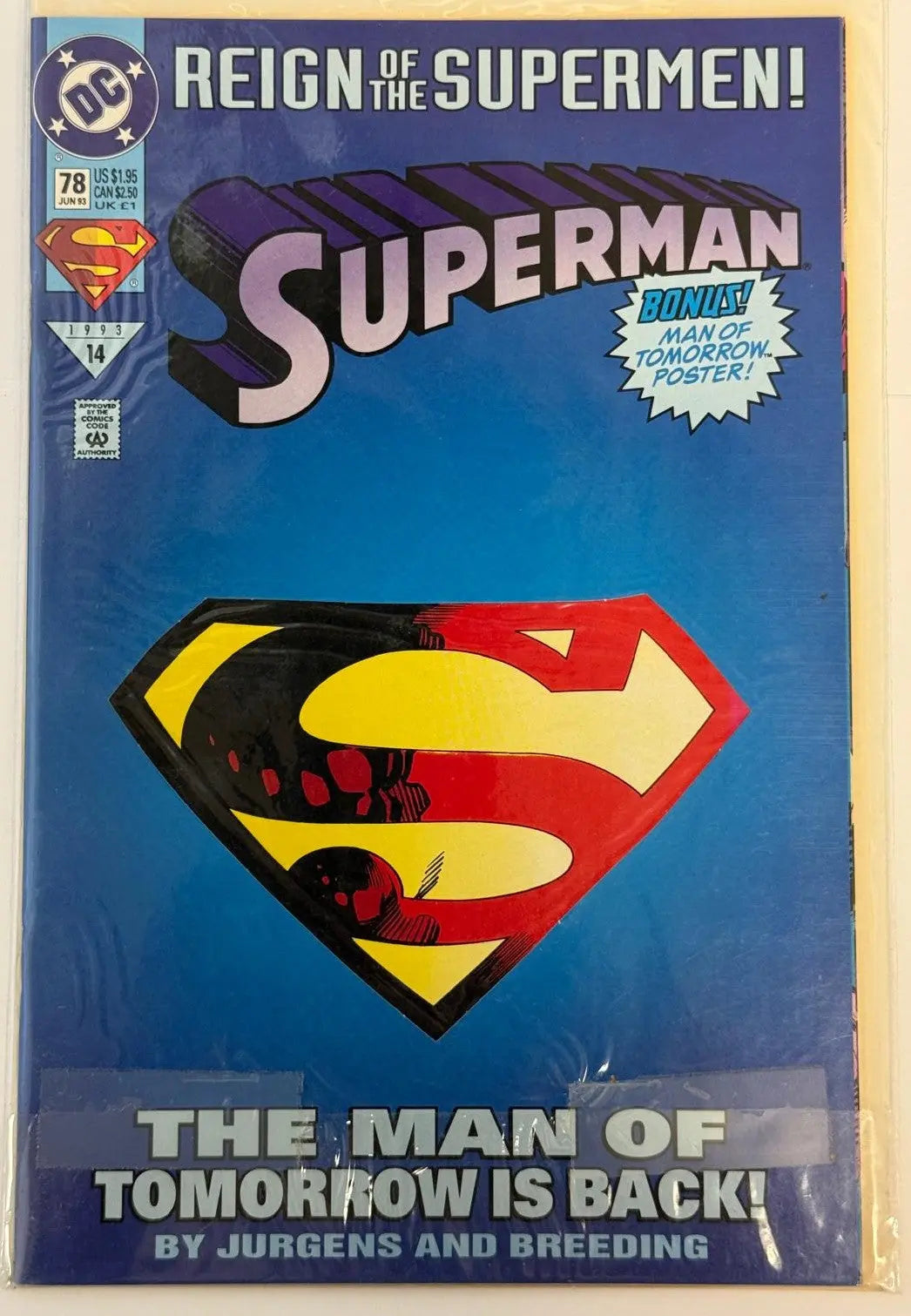 Superman Vol. 2 #78 (June 1993) – Reign of the Supermen | “Man of Tomorrow” Poster Edition | DC Comics Heritage Pastime