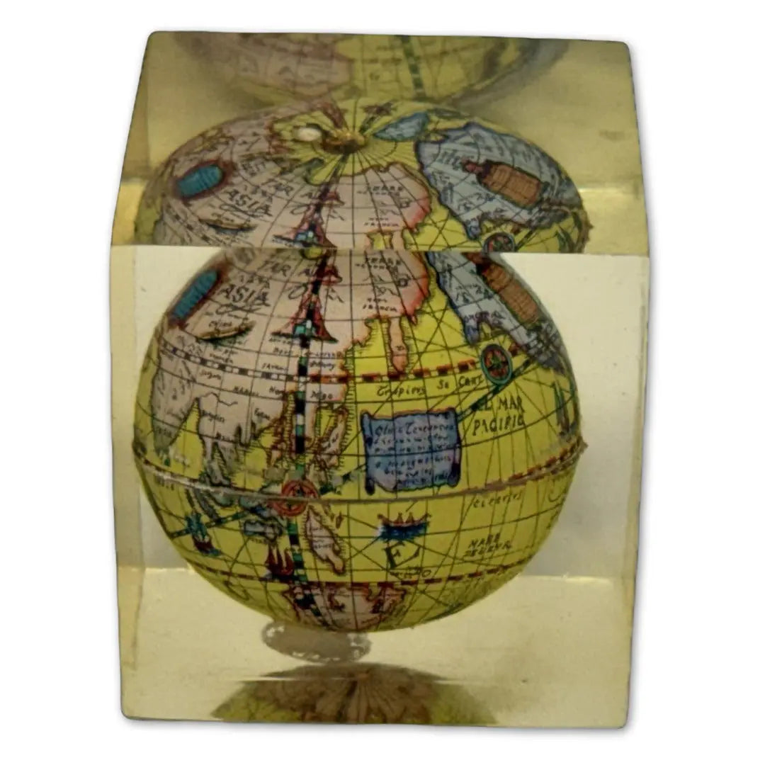 Vintage Lucite globe paperweight cube Heritage Pastime