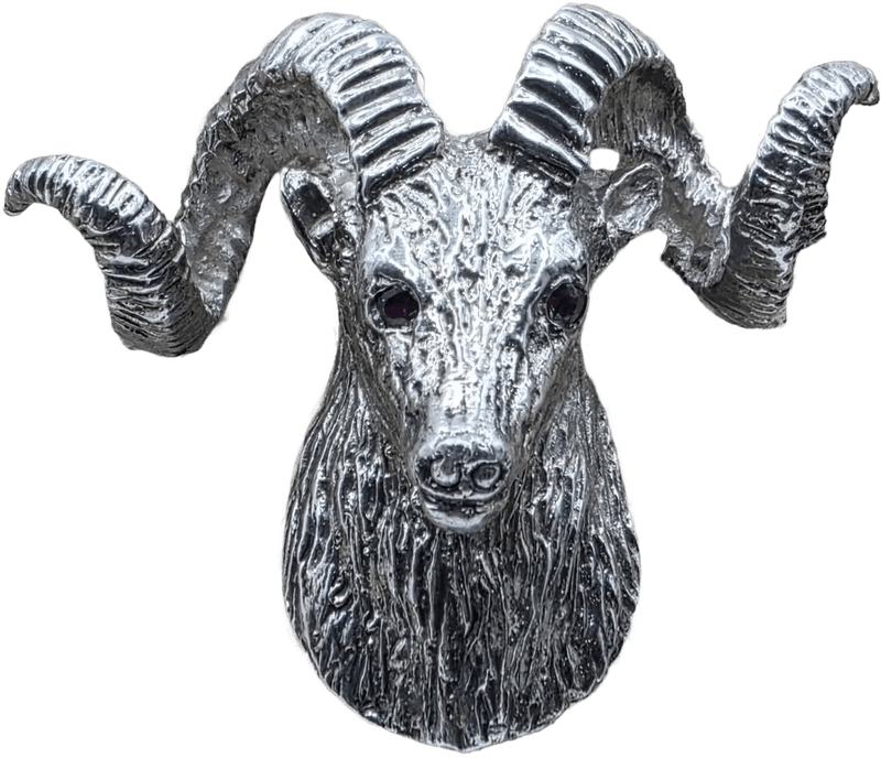 Vintage Navajo Sterling Silver Bighorn Sheep Bolo Tie Slide with Ruby Eyes – 56.6 Grams Heritage Pastime