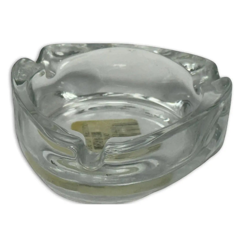 Vintage oval clear glass ashtray, likely from the Mid-Century Modern (MCM) era. Heritage Pastime