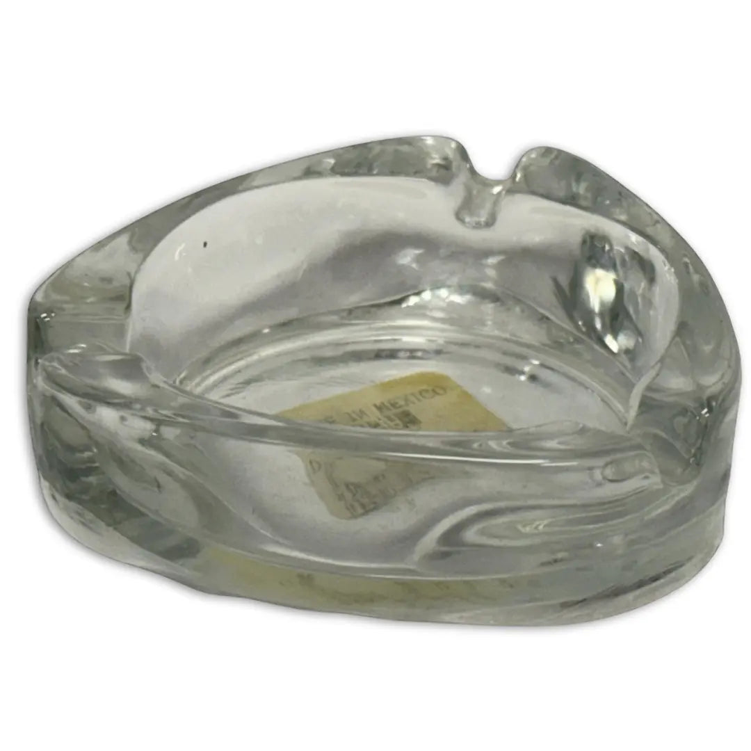 Vintage oval clear glass ashtray, likely from the Mid-Century Modern (MCM) era. Heritage Pastime