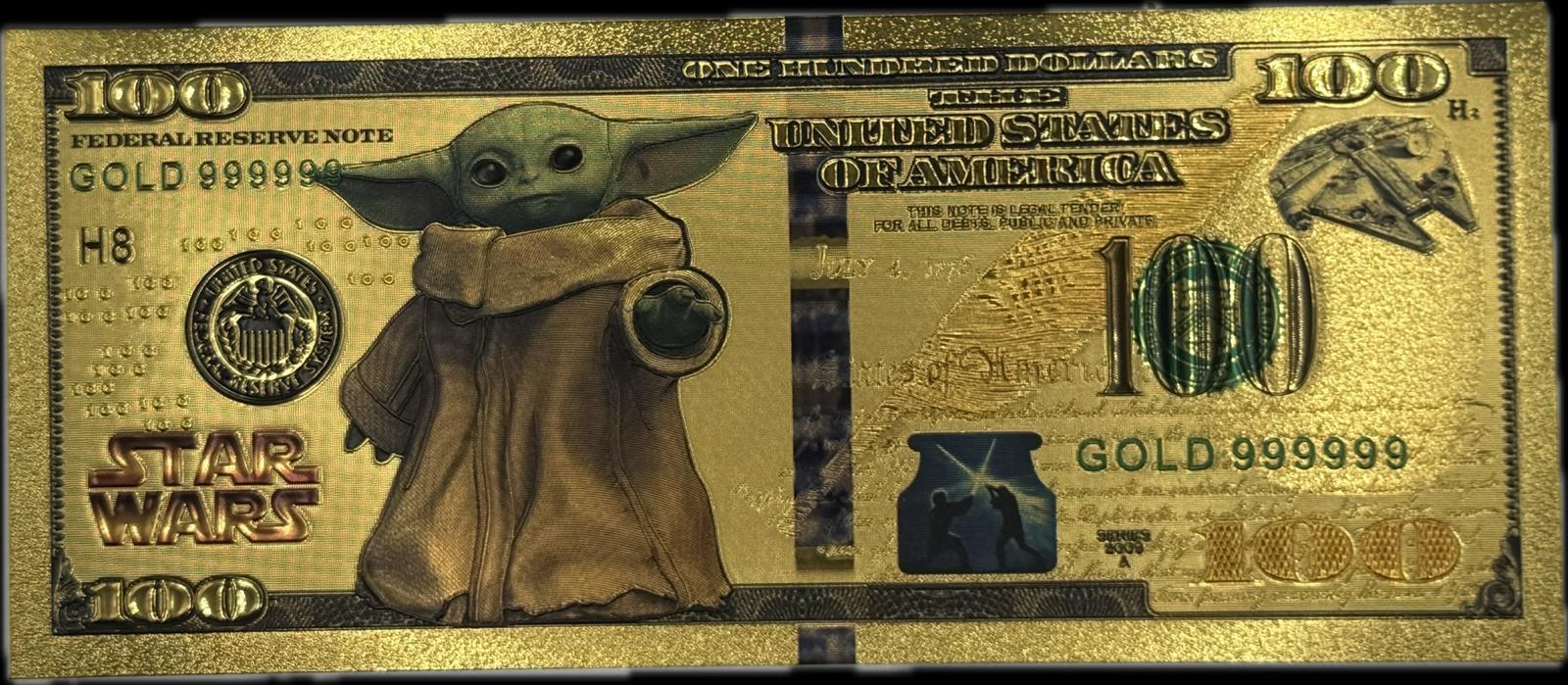 Grogu (Baby Yoda) Star Wars $100 Novelty Gold Foil Note – 24K Gold Plated Collectible Souvenir Bill (Copy)