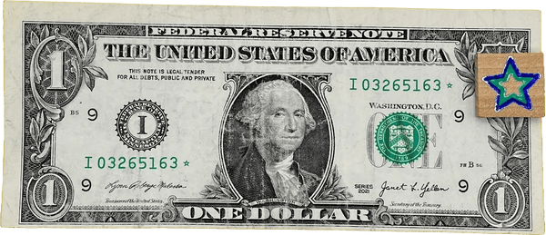 $1 Bill 2021 ERROR Star Note Misaligned Print Cut Both Sides Fancy Serial Number Heritage Pastime