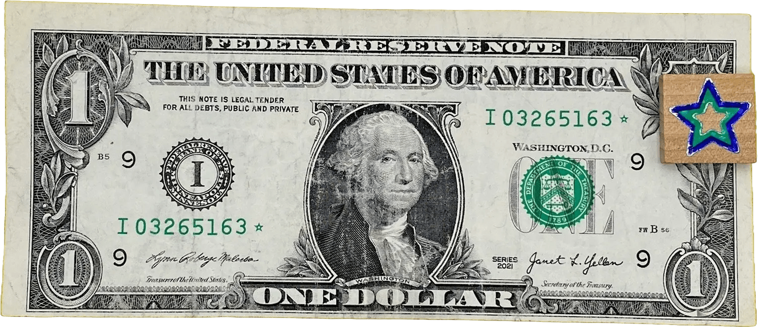 $1 Bill 2021 ERROR Star Note Misaligned Print Cut Both Sides Fancy Serial Number Heritage Pastime