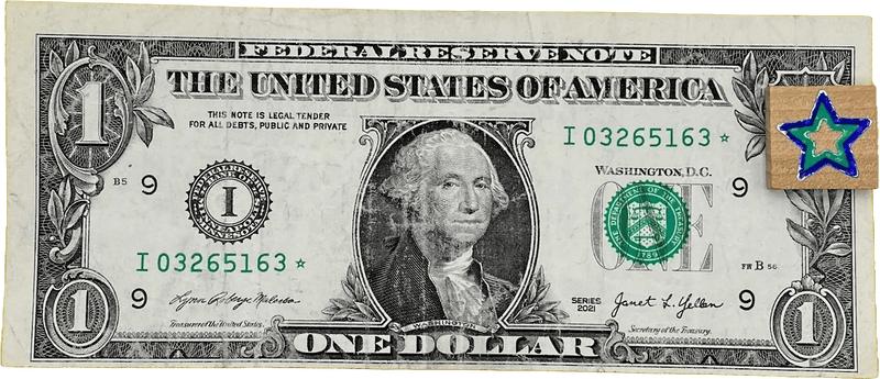 $1 Bill 2021 ERROR Star Note Misaligned Print Cut Both Sides Fancy Serial Number Heritage Pastime