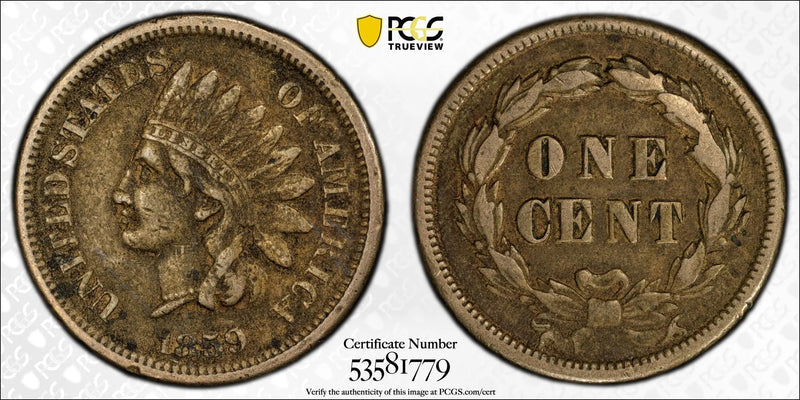 1859 Indian Head Cent – PCGS VF25 – First Year of Issue One-Year Type Coin Heritage Pastime