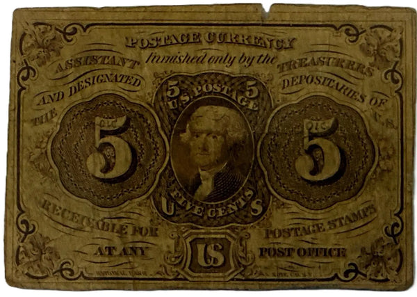 1862–1863 United States 5¢ Fractional Currency – Postage Currency | Thomas Jefferson Heritage Pastime
