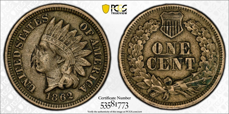 1862 Indian Head Cent – PCGS Genuine VF Details (Damage) – Civil War Era Coin Heritage Pastime