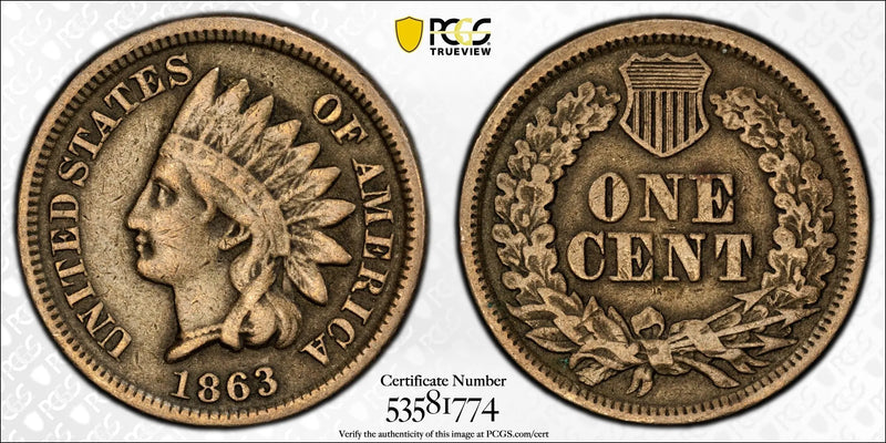 1863 Indian Head Cent – PCGS VF20 – Civil War Era Certified Coin Heritage Pastime