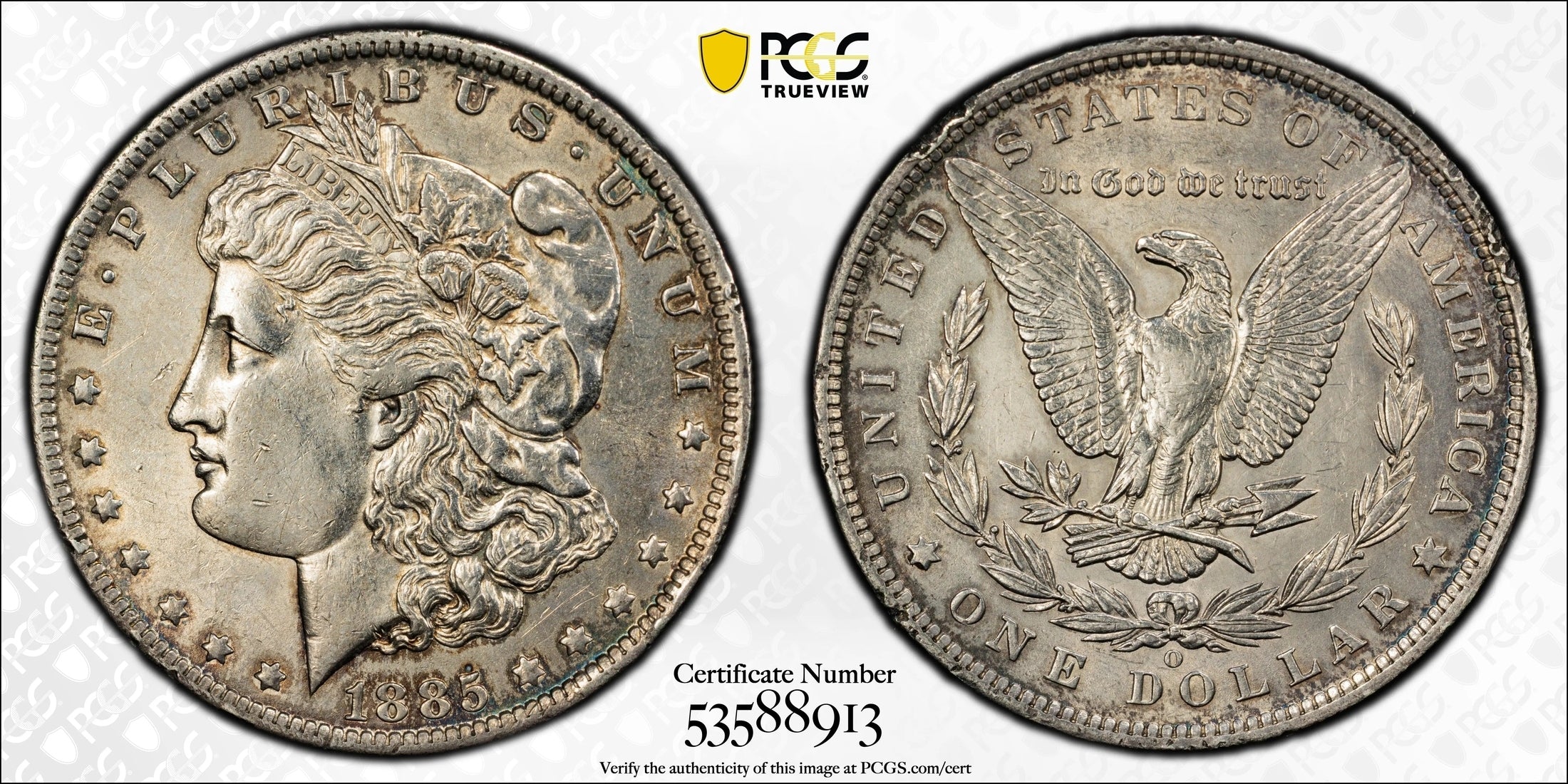1885-O Morgan Silver Dollar – PCGS Genuine AU Details (Damage) | New Orleans Mint | 90% Silver Coin Heritage Pastime