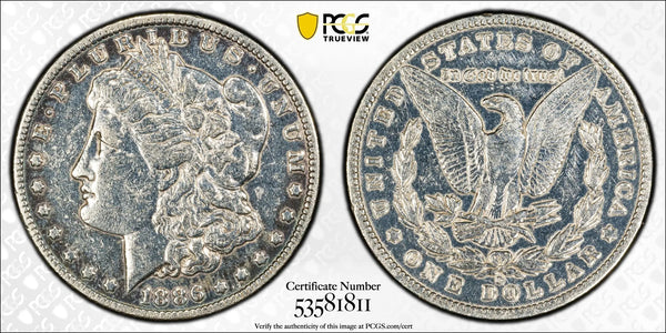 1886-O Morgan Silver Dollar $1 – PCGS Genuine VF Details (Cleaned) | New Orleans Mint Classic Heritage Pastime