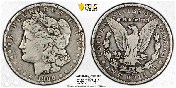 1900 Morgan Silver Dollar – PCGS Genuine Fine Details (98 Damage) | Historic 90% Silver U.S. Coin | Rare Collectible Piece Heritage Pastime