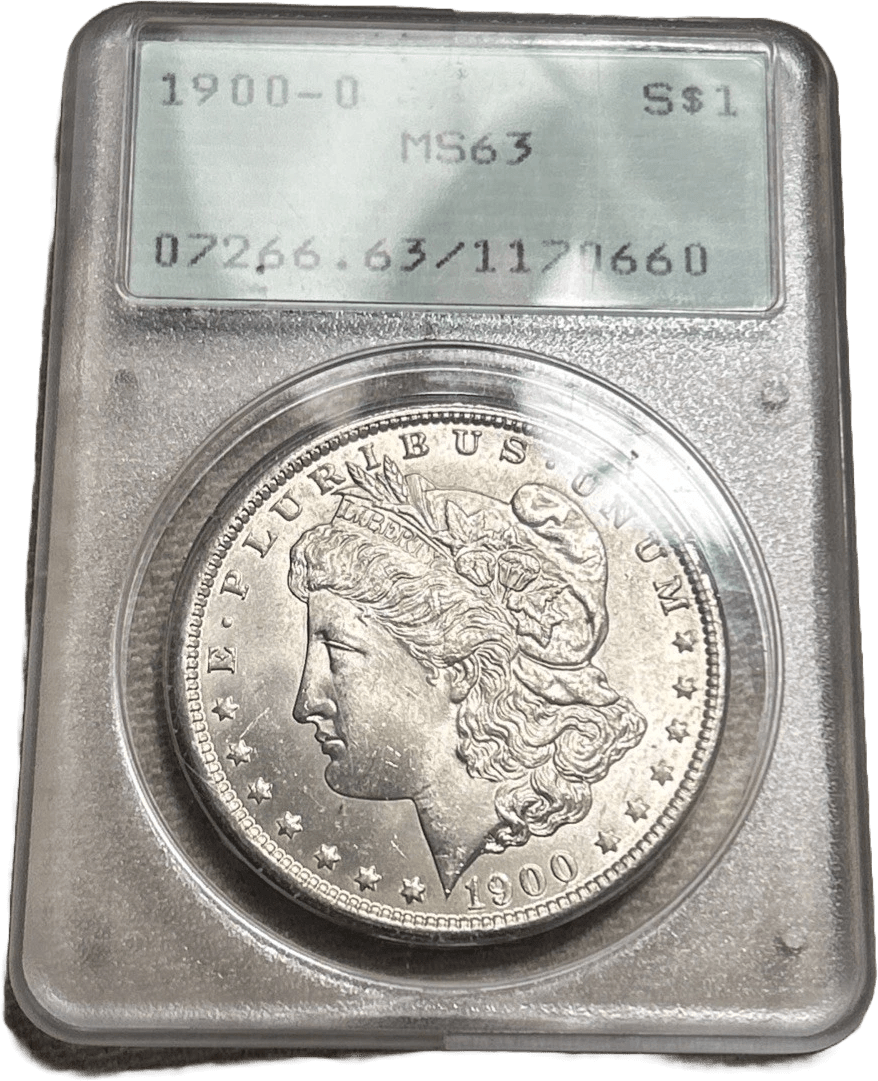 1900-O Morgan Silver Dollar PCGS MS63 Rattler holder serial number detail
