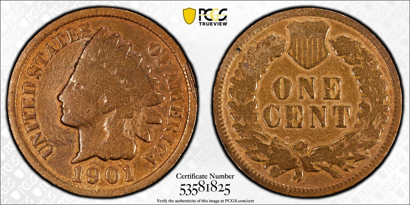 1901 Indian Head Cent 1C – PCGS Genuine G Details (Cleaned) | Classic 19th Century Copper Coin Heritage Pastime