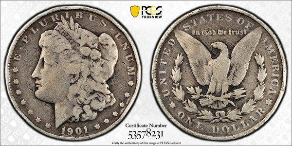 1901 Morgan Silver Dollar – PCGS Genuine G Details (98 – Damage) | Classic U.S. 90% Silver Coin Heritage Pastime