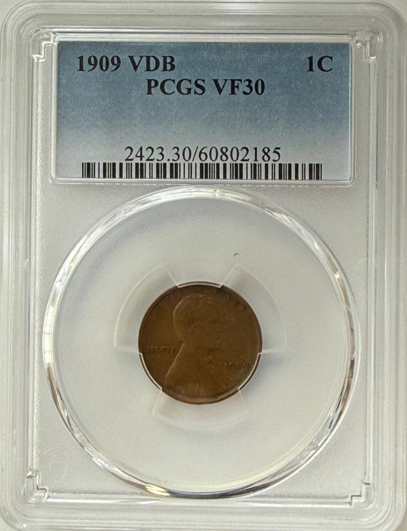 1909 Lincoln Wheat Cent “VDB” PCGS VF30 – Key First-Year Issue