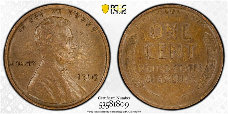 1910 Lincoln Wheat Cent 1C – PCGS AU55 BN | Early Key-Date Era Bronze Cent Heritage Pastime