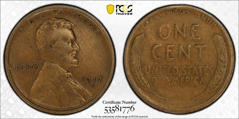 1917-S Lincoln Wheat Cent – PCGS F15BN – Key San Francisco Issue Heritage Pastime