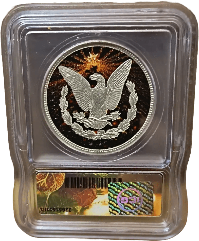 1921 U.S. Morgan Silver Dollar – Colorized Santa with ICG Genuine Christmas Label Heritage Pastime