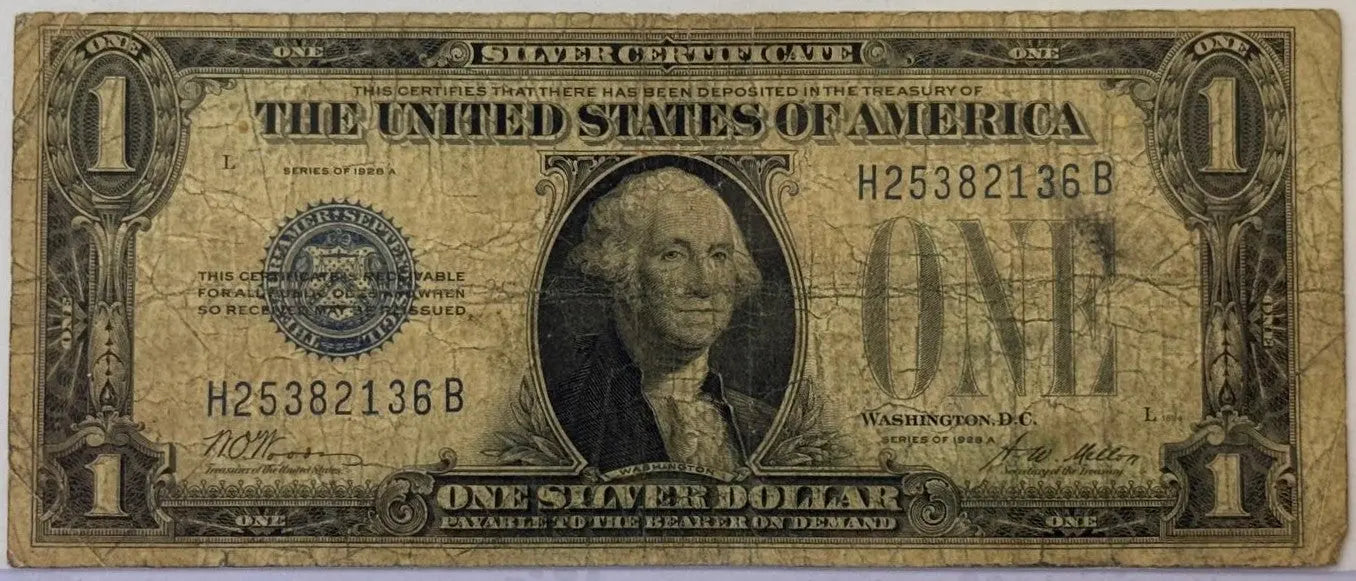 1928-B $1 Silver Certificate – Blue Seal U.S. Note – Heavily Circulated Vintage Currency Heritage Pastime
