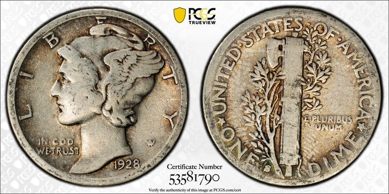 1928-S Mercury Dime – PCGS VG10 – San Francisco Mint Silver Coin Heritage Pastime