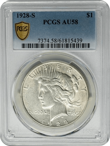 1928-S Peace Silver Dollar PCGS AU58 obverse Liberty profile with rays