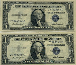 1935 F (2) Certificado de Plata de $1. Certificados de Plata Consecutivos, UNC