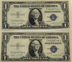 1935 G (2) $1 Fr. 1616 شهادة فضية. شهادات فضية متتالية، غير متداولة