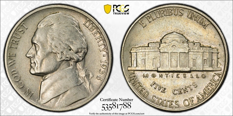 1938 Jefferson Nickel – PCGS XF45 – First Year of Issue Heritage Pastime