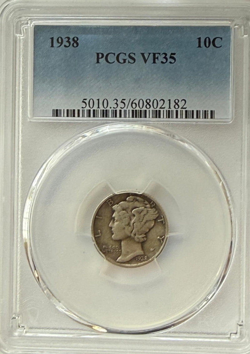 1938 Mercury Dime PCGS VF35 – Classic Silver U.S. Coin