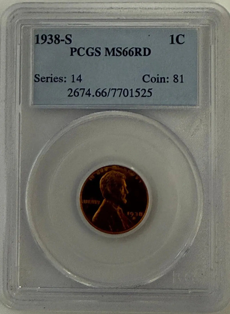1938-S Lincoln Wheat Cent – PCGS MS66RD | Brilliant Gem Red Heritage Pastime