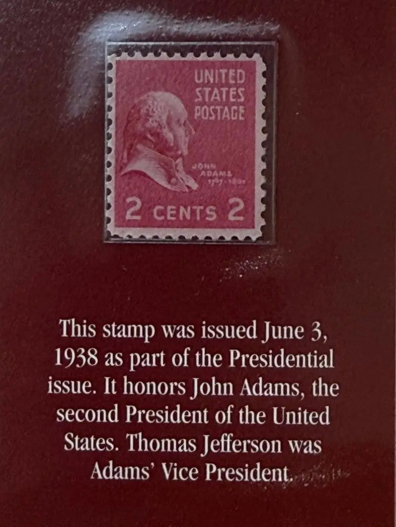 1938 U.S. 2¢ John Adams Stamp – Presidential Issue “Prexie” (Rose Carmine) Heritage Pastime