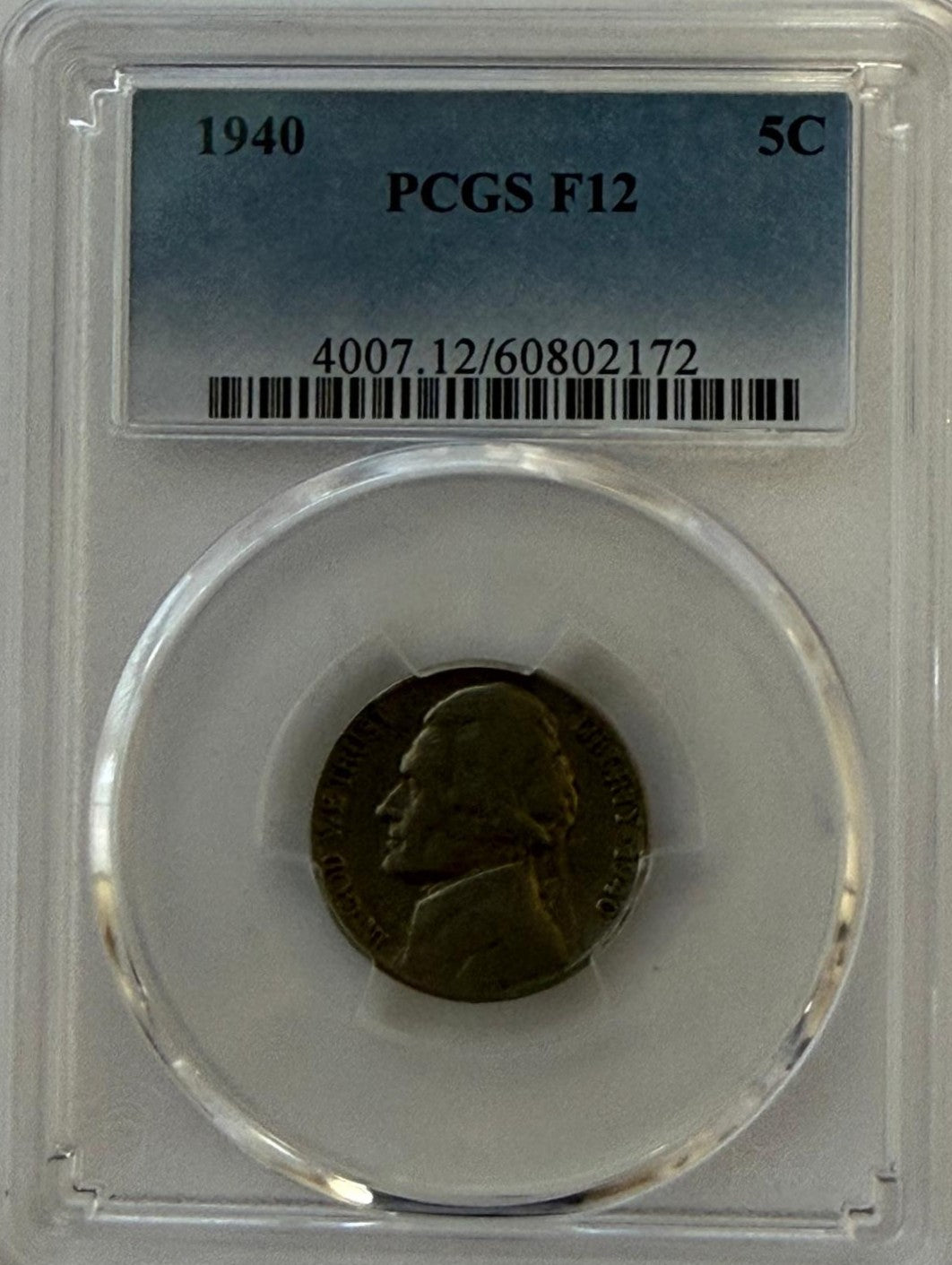1940 Jefferson Nickel PCGS F12 – Early Pre-War Issue