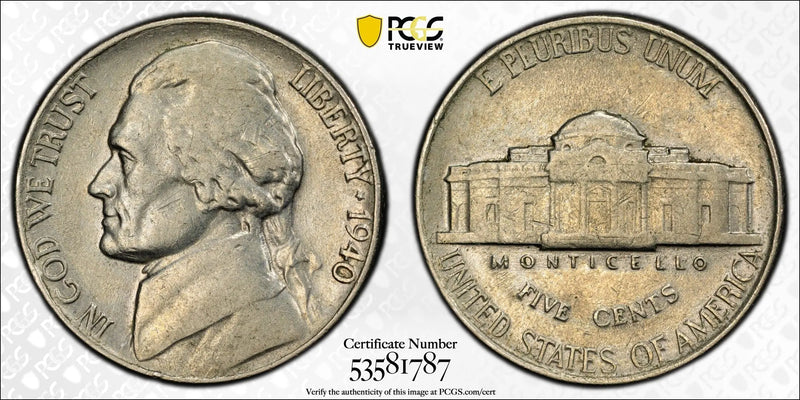 1940 Jefferson Nickel – PCGS XF40 – Early Series Pre-War Issue Heritage Pastime