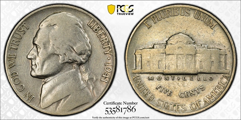1941 Jefferson Nickel – PCGS VF30 – Pre-War U.S. Coin Heritage Pastime
