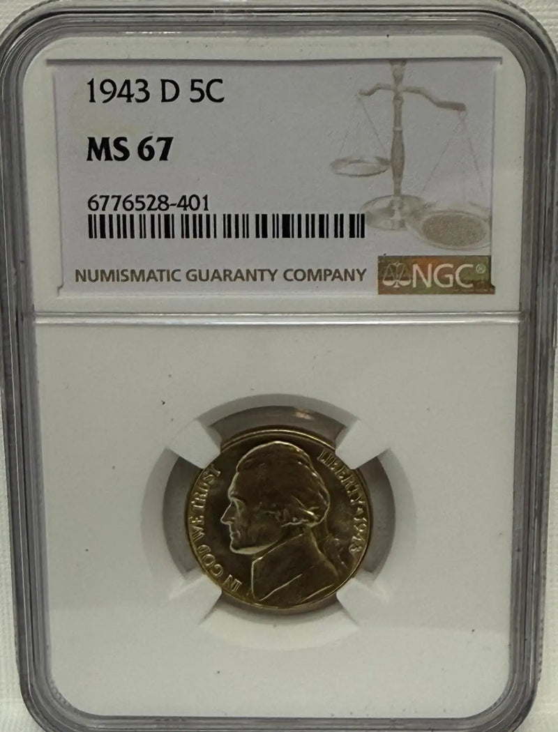 1943-D Jefferson Nickel, MS67 – A High-Grade Wartime Classic Heritage Pastime
