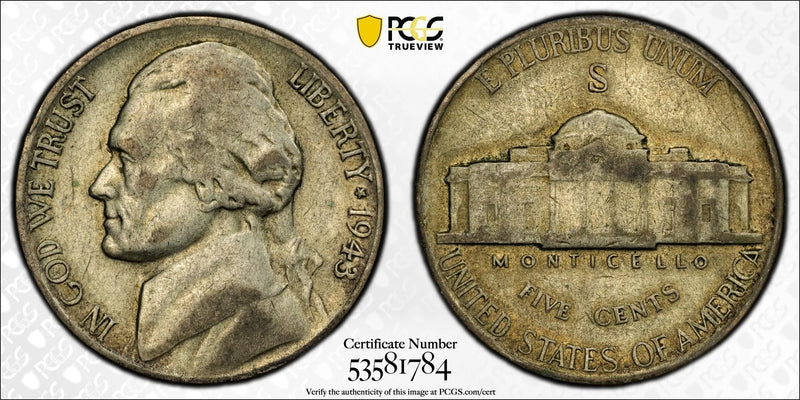 1943-S Jefferson War Nickel – PCGS XF40 – Silver WWII Issue Heritage Pastime