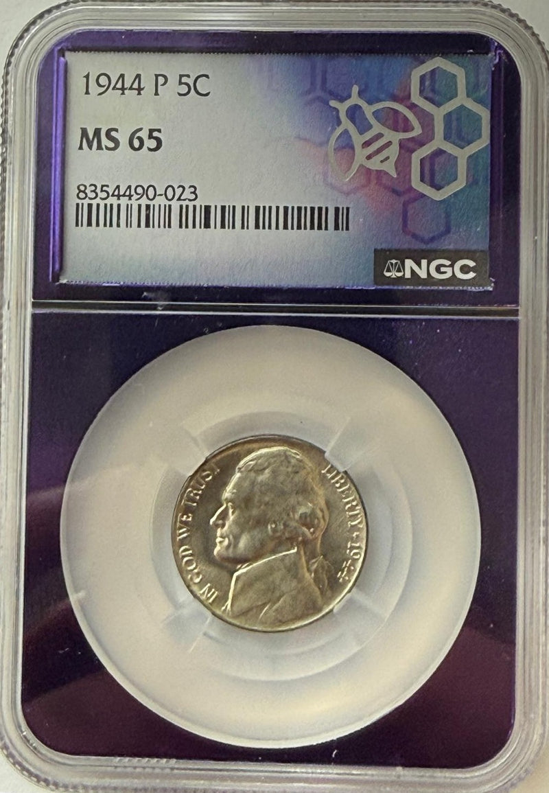 1944-P Jefferson Nickel NGC MS65 – WWII Silver Alloy Gem Uncirculated Coin