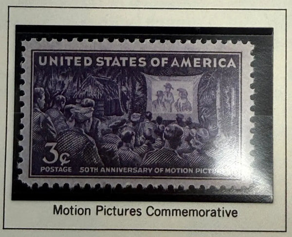 1944 U.S. 3¢ Motion Picture Industry Commemorative Stamp – 50th Anniversary of American Film | Historic Hollywood Collectible Heritage Pastime