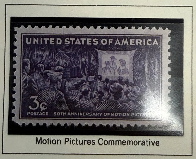 1944 U.S. 3¢ Motion Picture Industry Commemorative Stamp – 50th Anniversary of American Film | Historic Hollywood Collectible Heritage Pastime