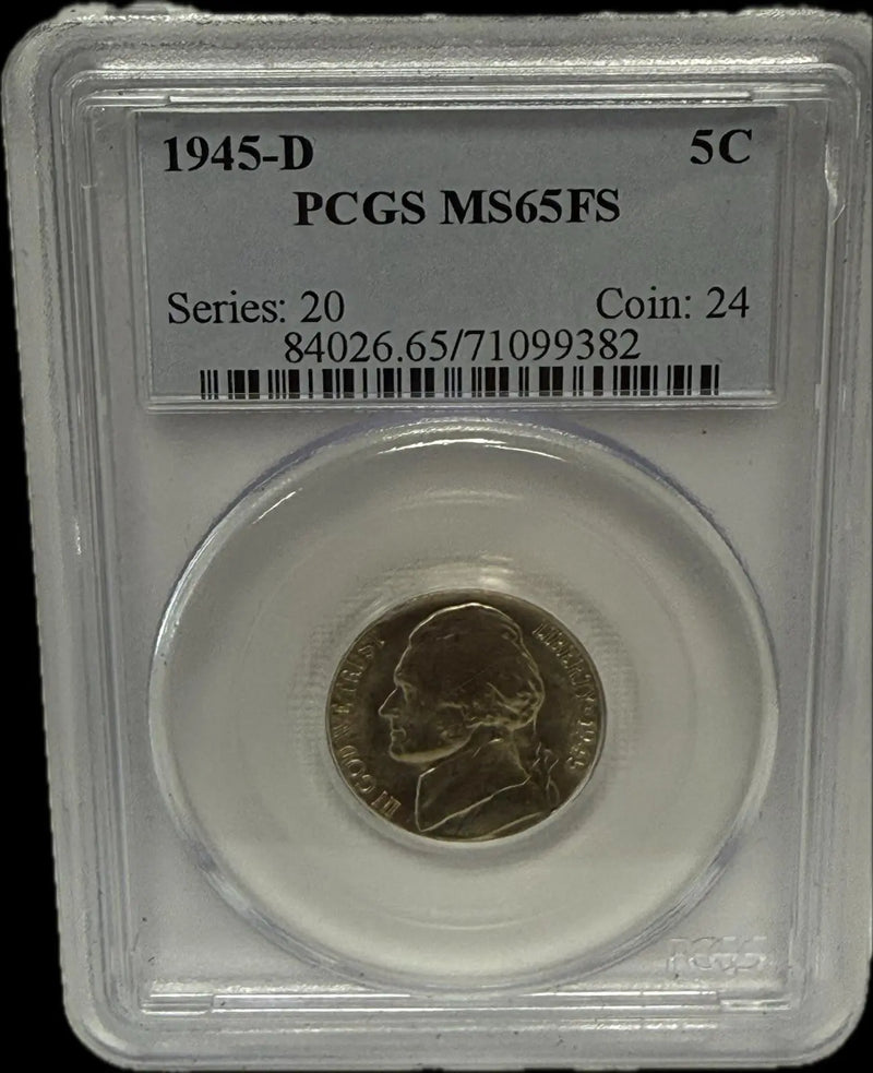 1945-D Jefferson Nickel 5¢ PCGS MS65 FS – Gem Uncirculated WWII Silver War Nickel – Full Steps Rare Heritage Pastime