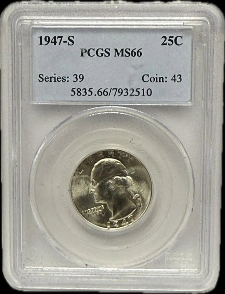 1947-S Silver Quarter PCGS MS66 – High-Grade, Pristine Condition Heritage Pastime
